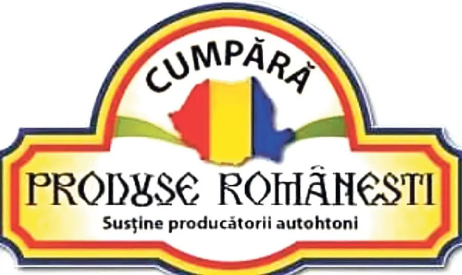 Die Botschaft „Kauft rumänische Produkte – Unterstützt die heimischen Erzeuger“ in den Farben der rumänischen Flagge.