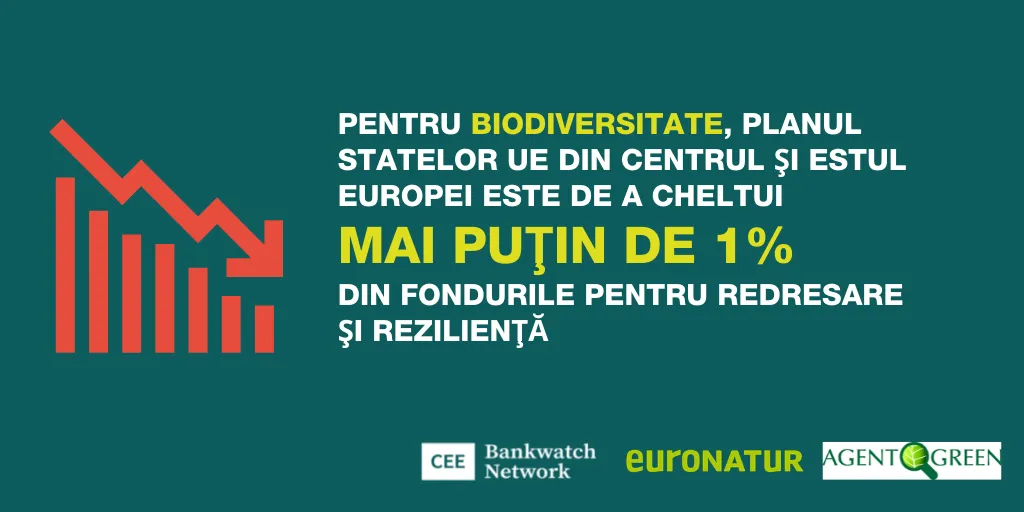 Un banner sull’assegnazione di meno dell’1% dei fondi di ripresa e resilienza alla biodiversità.