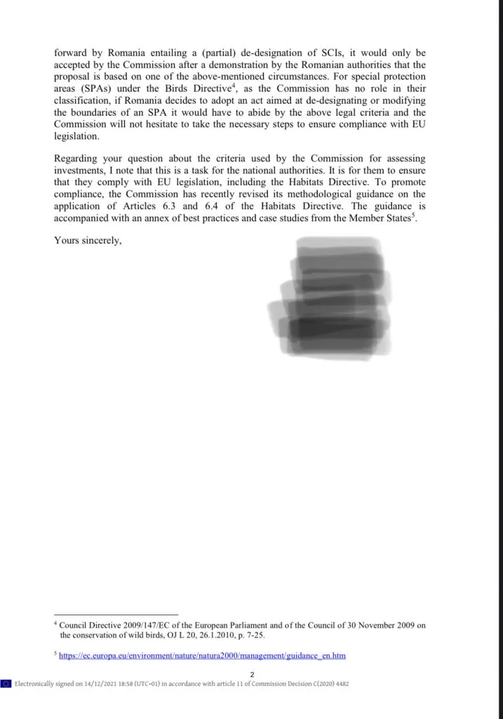 Second page of the European Commission’s response, in English.