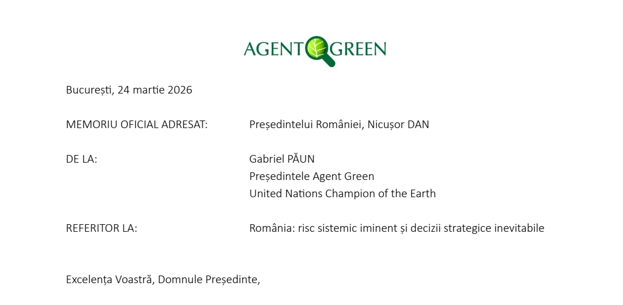 Header of Agent Green’s memorandum of 24 March 2026 addressed to Romania’s President, Nicușor Dan