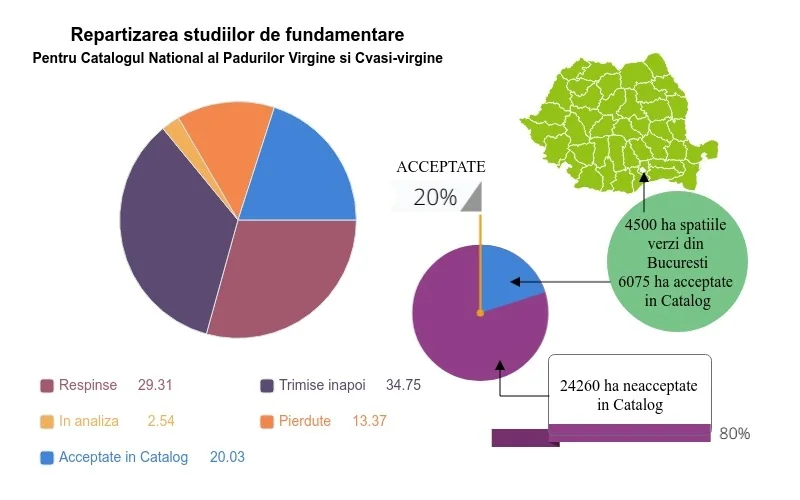 Infographic showing the distribution of supporting studies for the National Catalogue of Virgin and Quasi-Virgin Forests